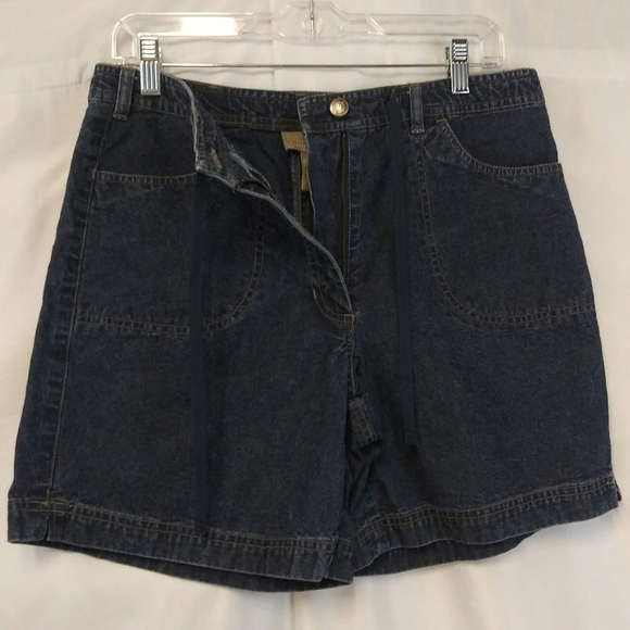 Cotton Ginny Vintage Blue Dark Wash High Rise Button Zip Drawstring Jean Short - Picture 3 of 8